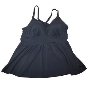 Torrid Black Swim Dress Size 6‎ DD/F Tummy Control Ruched Waist Swimsuit Tankini